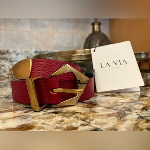 New La Via Gold and Red Luxury Leather Belt